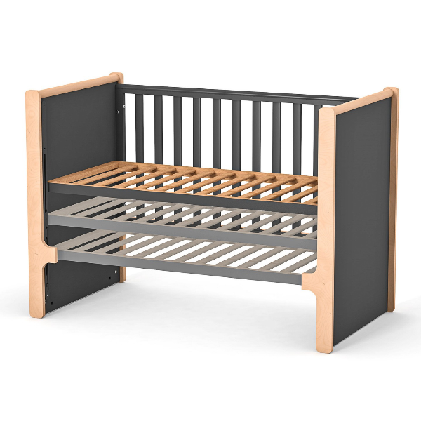 Dětská postýlka Markito Gekko Kids 120x60. Tmavě šedá / Přírodní buk